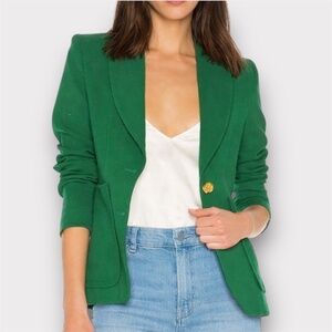 Smythe Kelly Green Portrait Neck Wool Blazer with Brass Buttons | Size 8